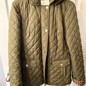 Charter Club Olive Green Quilted Coat with Gold Snap